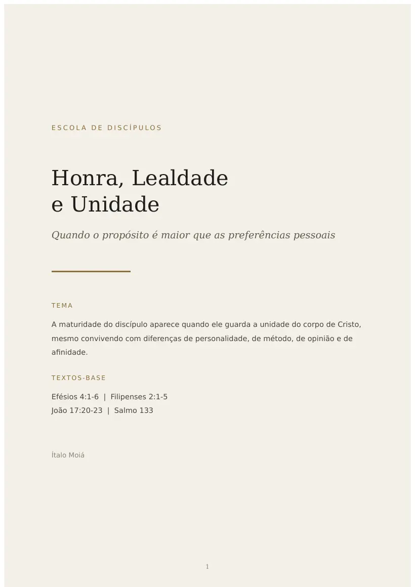 Estudo de Honra, Lealdade e Unidade, página 1 de 13