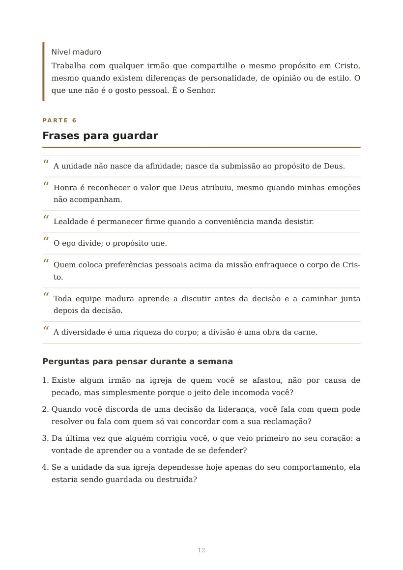 Estudo de Honra, Lealdade e Unidade, página 12 de 13