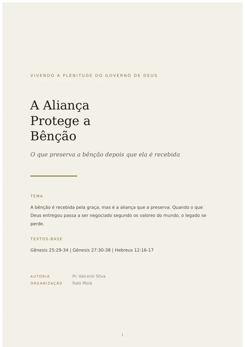 Estudo de A Aliança Protege a Bênção, página 1 de 9