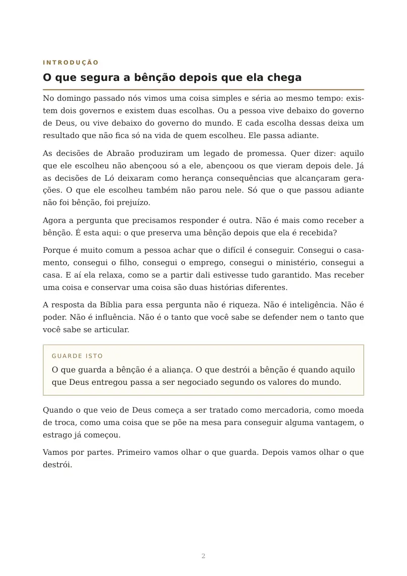 Estudo de A Aliança Protege a Bênção, página 2 de 9