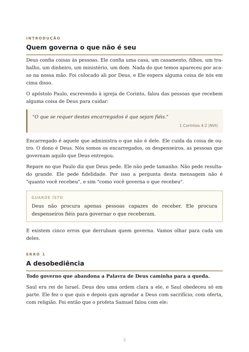 Estudo de Os Cinco Maiores Erros de Quem Governa o que Deus Confiou, página 2 de 7