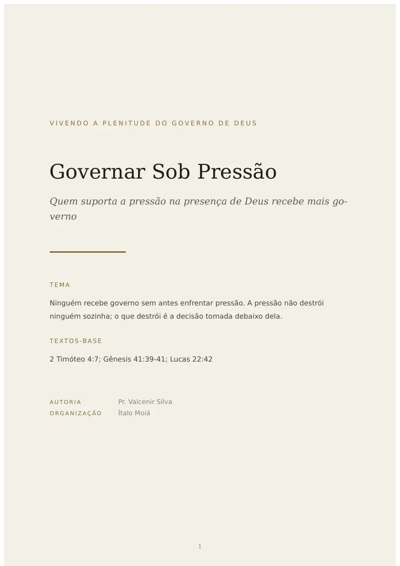 Estudo de Governar Sob Pressão, página 1 de 6