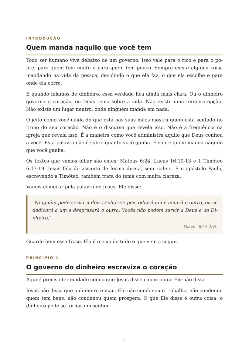 Estudo de O Governo do Dinheiro e o Reino de Deus, página 2 de 8